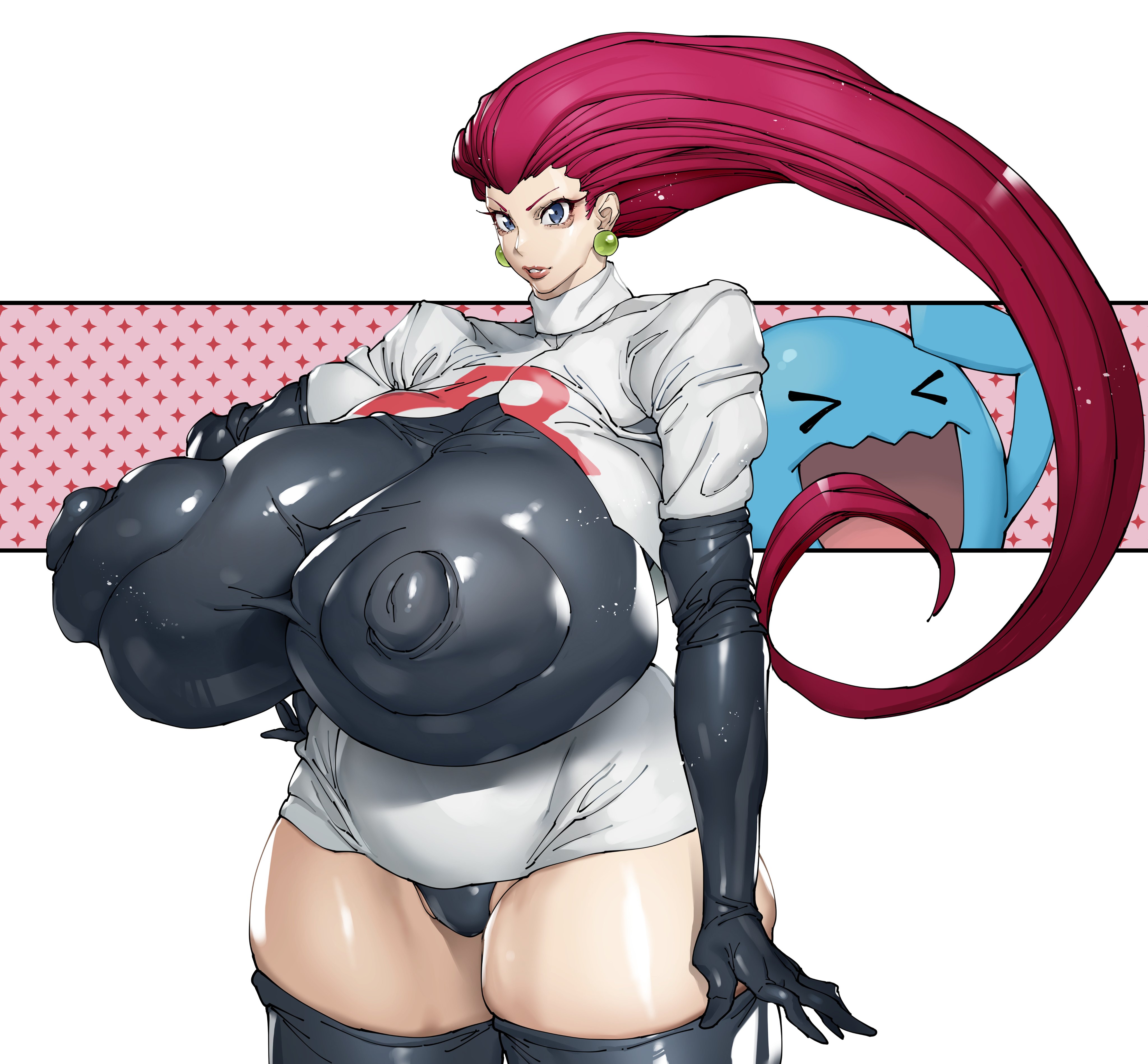 1girl, 1girls, 2d, 2d (artwork), 2d artwork, areolae, bbw, big areola, big areolae, big ass, big belly, big boobs, big breasts, big butt, big nipples, big thighs, bonten, boobs, booty, breasts, butt, chubby, chubby belly, chubby female, chubby girl, chubby woman, clapping, curvaceous, curvaceous body, curvaceous female, curvaceous figure, curvaceous hips, curvaceous thighs, curves, curvy, curvy body, curvy female, curvy figure, curvy hips, curvy thighs, exposed, exposed breasts, exposed clothing, fat, fat areolae, fat ass, fat belly, fat breasts, fat butt, fat female, fat nipples, fat thighs, fat tits, female, female focus, female human, female only, gigantic ass, gigantic breasts, gloves, huge areolae, huge ass, huge belly, huge breasts, huge butt, huge nipples, huge thighs, jessie, jessie (pokemon), jiggling ass, jiggling breasts, lactation, large areolae, large ass, large belly, large breasts, large butt, large nipples, large thighs, larger female, legs apart, long hair, long sleeves, looking at viewer, massive areolae, massive ass, massive belly, massive boobs, massive breasts, massive butt, massive nipples, massive thighs, massive tits, nipples, only female, original art, original artwork, pokemon, pokemon (species), red hair, sole female, solo, solo female, solo focus, solo girl, thick nipples, very long hair
