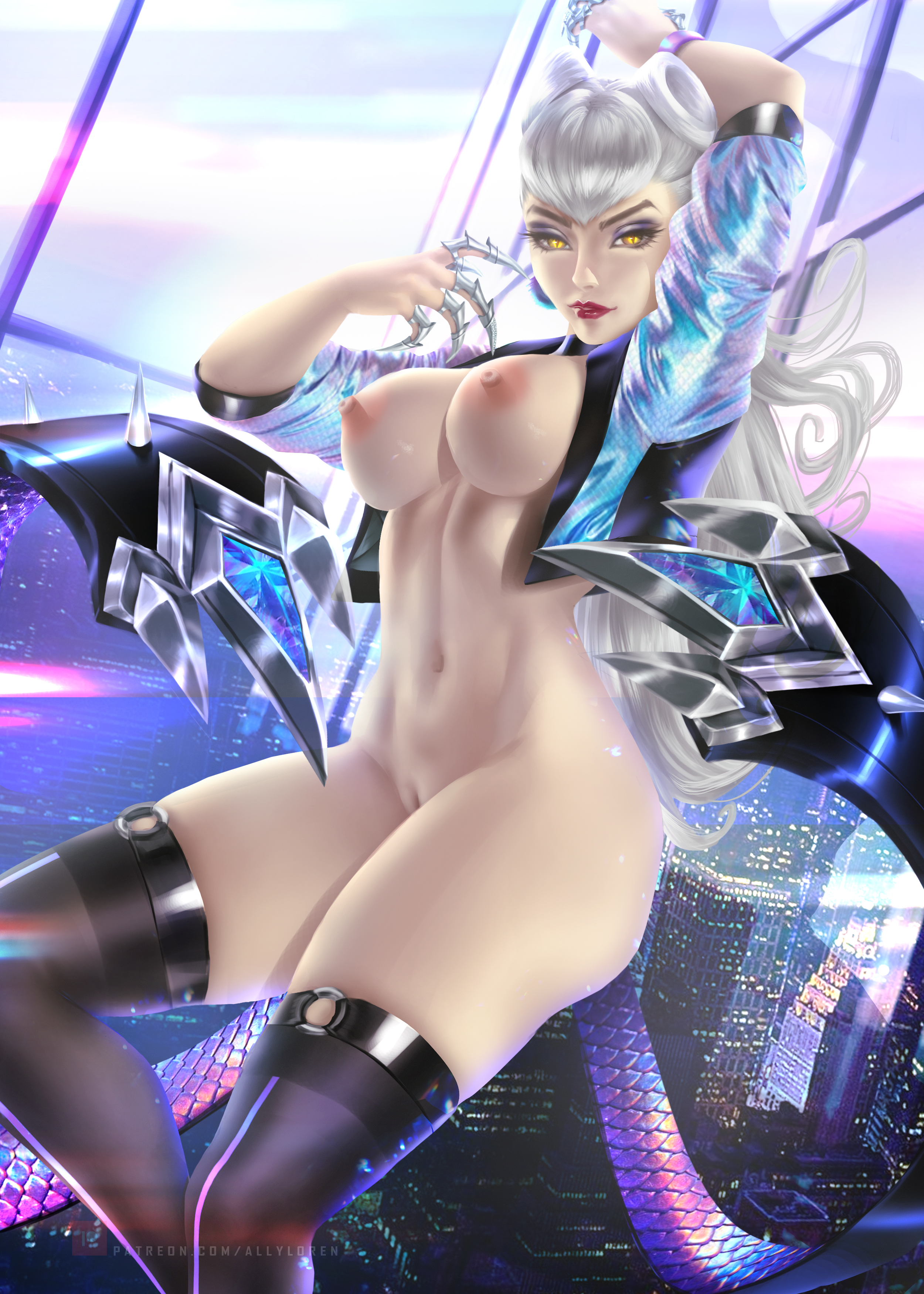 ally loren, big breasts, breasts, demon, evelynn, female, k/da all out evelynn, k/da all out series, league of legends, no eyewear, nude, succubus