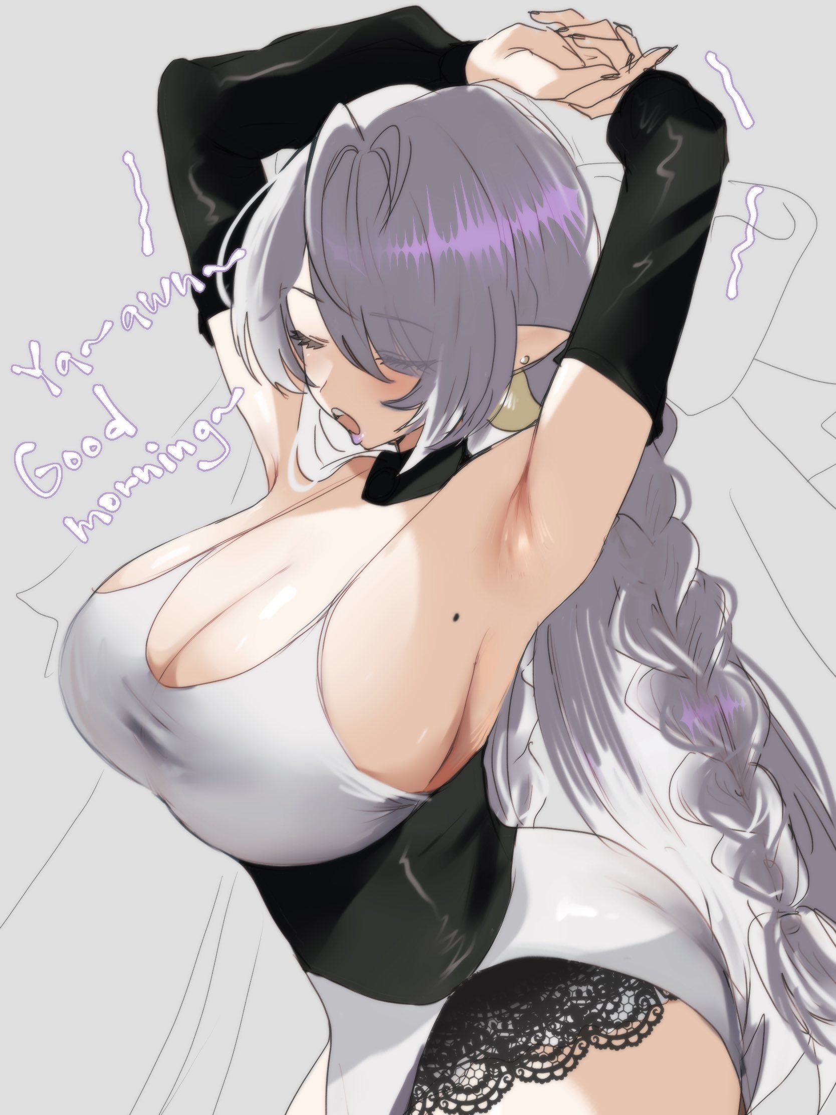 1girls, armpit, armpit crease, armpit fetish, armpit peek, armpits, ass, black nails, breasts, colored nails, female, female focus, female only, huge breasts, large breasts, light skin, light-skinned female, long nails, mole, mole on breast, oyxee, painted nails, solo, thick thighs, thighs, velina (zenless zone zero), velina airgid, wide hips, zenless zone zero