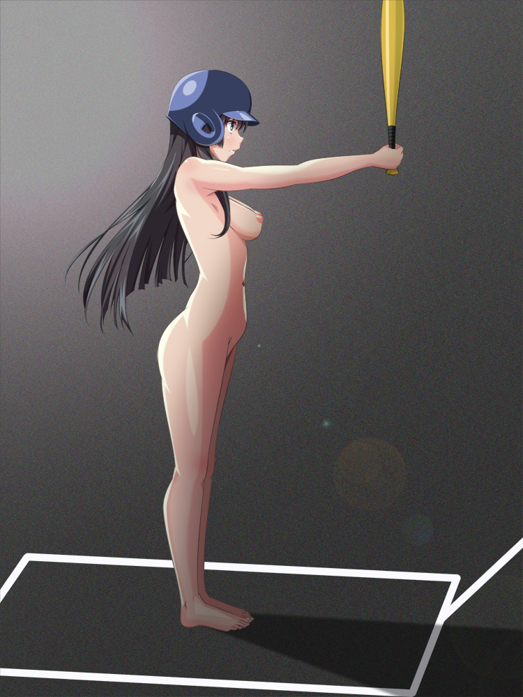 1girls 2020s 2021 areolae barefoot baseball_bat baseball_cap black_hair blue_eyes completely_nude completely_nude_female female full_body grey_background hair hat lens_flare light-skinned_female light_skin long_hair maruze_circus navel nipples nude nude_female saten_ruiko serious simple_background solo standing teenage_girl teenager to_aru_kagaku_no_railgun to_aru_majutsu_no_index toes young