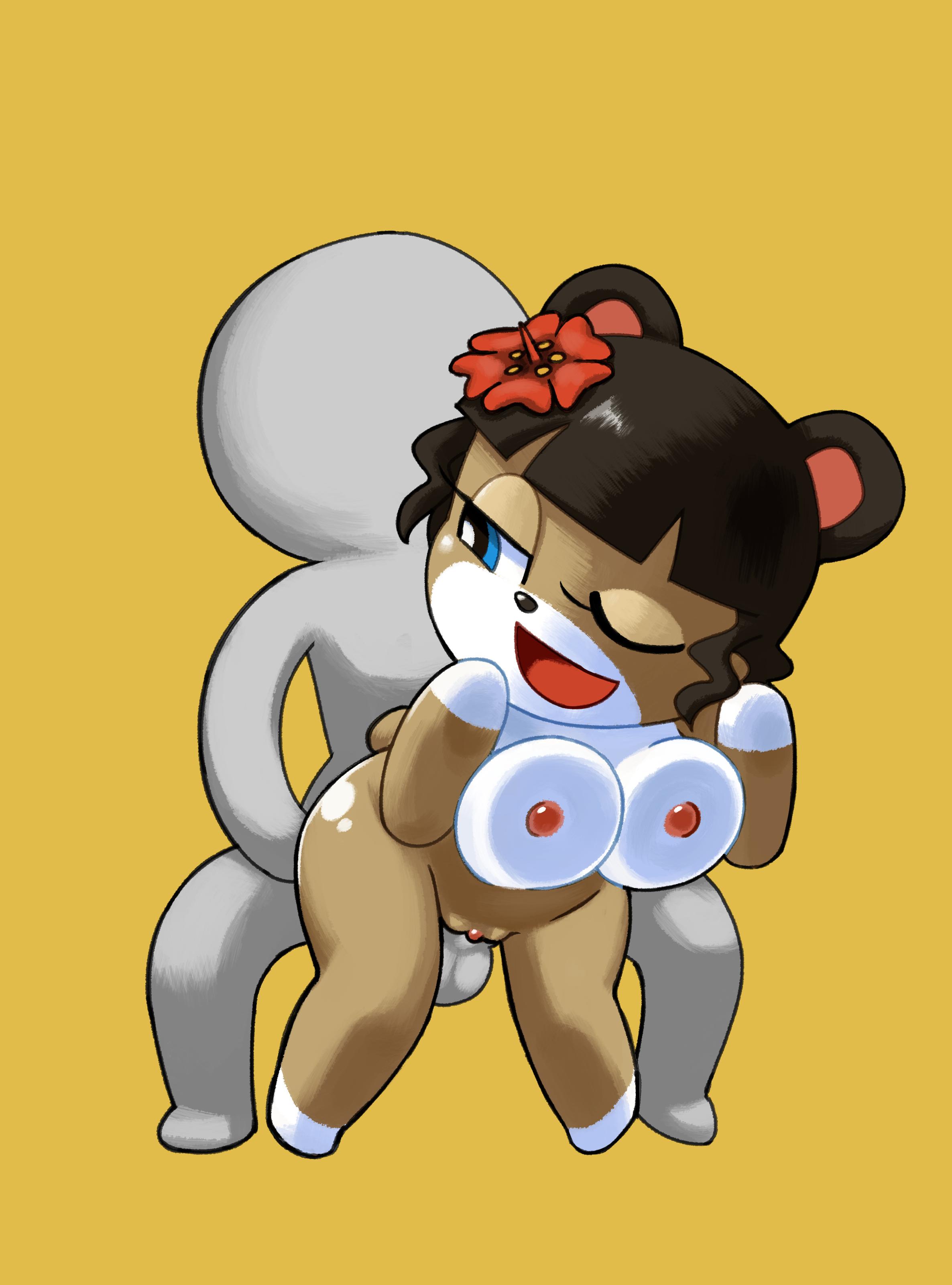 against glass, animal crossing, anthro, bear, breasts, breasts on glass, faceless male, female, female penetrated, flower in hair, human on anthro, june (animal crossing), male, male human/female anthro, male on anthro, male penetrating, male penetrating female, male/female, minus8, nintendo, nipples, nude, penis, pussy, sex, straight, tagme, ursid, ursine