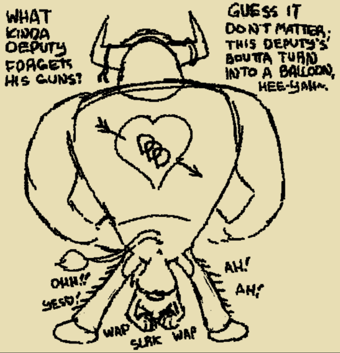 all_fours anthro anus backsack balls big_dom_small_sub bovid bovine canid canine canis cattle chaps clothed clothing cowboy cowboy_hat devil-draw_dan_(doodledoggy) dialogue doggy_style domestic_dog doodle_(doodledoggy) doodledoggy duo from_behind_position genitals hat headgear headwear horn kneeling looking_away male male/male mammal muscular muscular_male onomatopoeia partially_clothed paws rear_view sex simple_background size_difference sound_effects text toonkind toony topwear vest