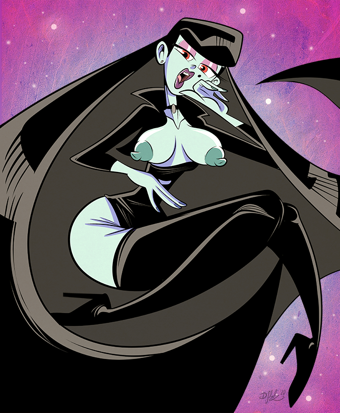 big_breasts black_hair breasts female hair_razor long_hair mole_under_eye nipples red_eyes solo straight_hair the_fairly_oddparents themrock topless