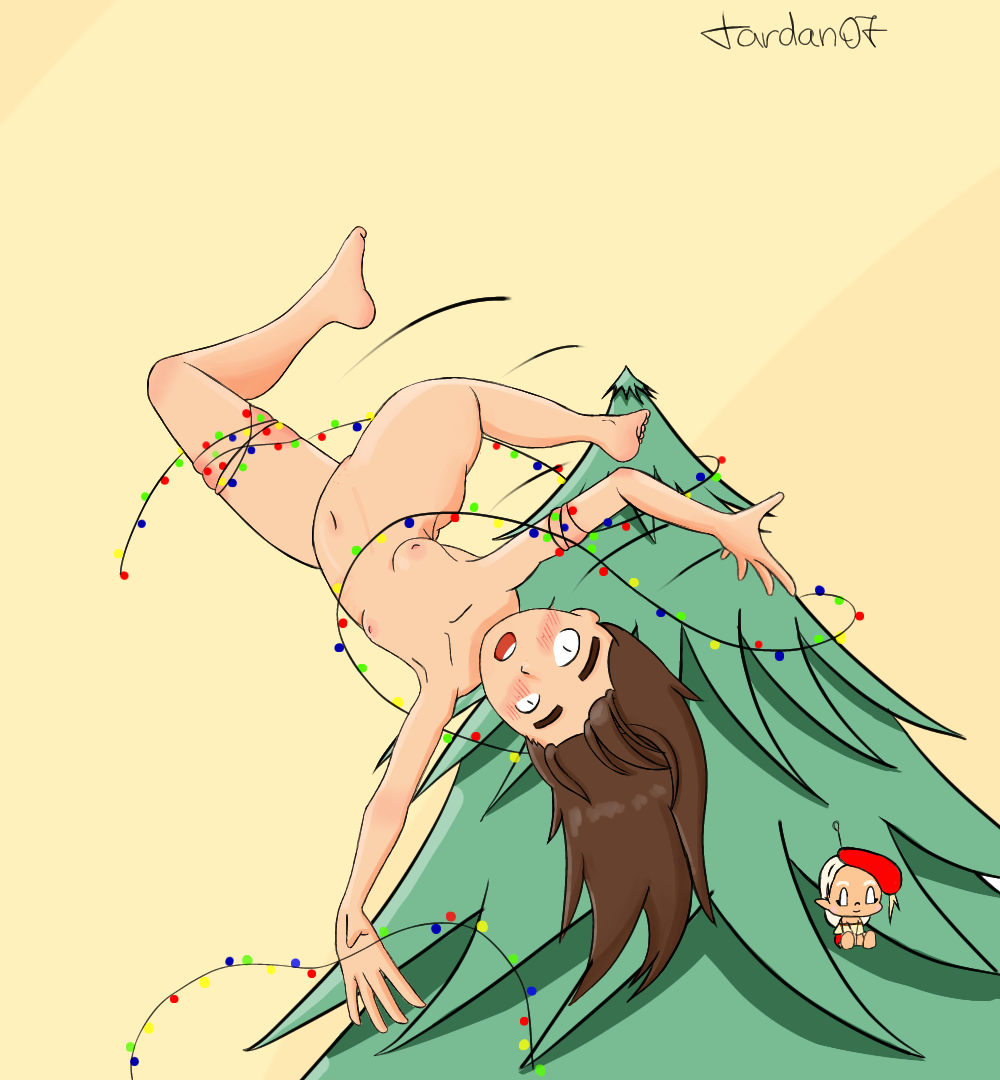 blush brown_hair female naked naked_female plushie sibi_(sibi_artist) suprised suprised_expression suprised_look tagme tardan07 toy xmas xmas_tree