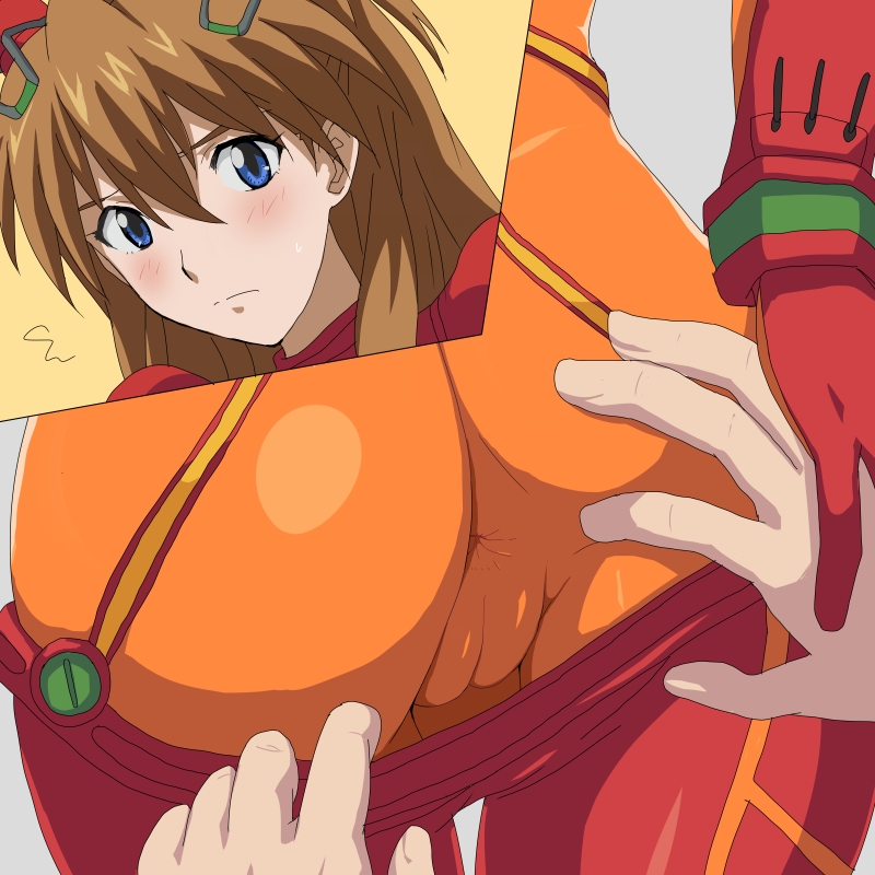 anus ass ass_grab asuka_langley_sohryu blue_eyes blush bodysuit brown_hair cameltoe close-up clothing female human innie_pussy latex neon_genesis_evangelion pants pants_pull plugsuit skin_tight straight_hair toku_(tokuhp)