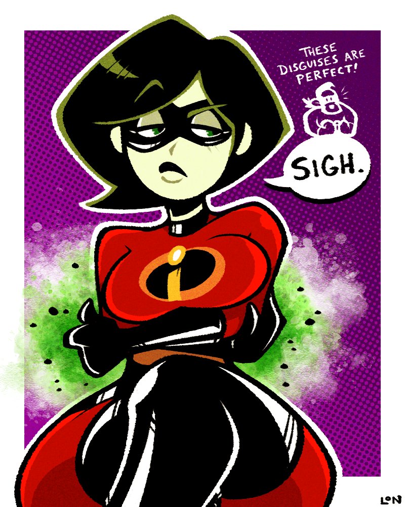 1girls, black hair, breasts, cosplay, curvy, disney, disney channel, elastigirl, elastigirl (cosplay), female, helen parr, kim possible, legendofnerd, pixar, purple background, shego, skin tight, solo focus, superheroine, the incredibles, thick thighs, white background, wide hips