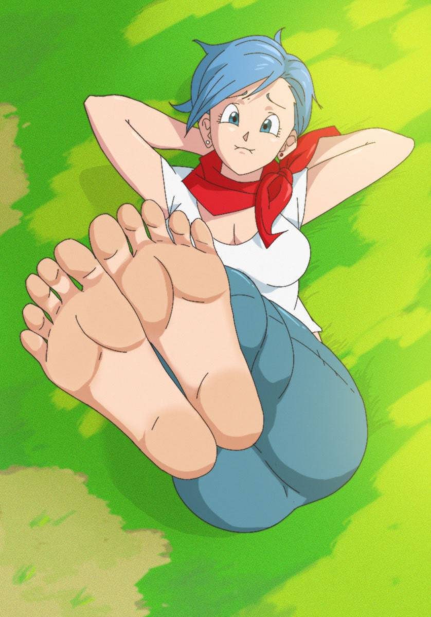 ass bulma_(dragon_ball) bulma_briefs dragon_ball feet_soles feet_up smile