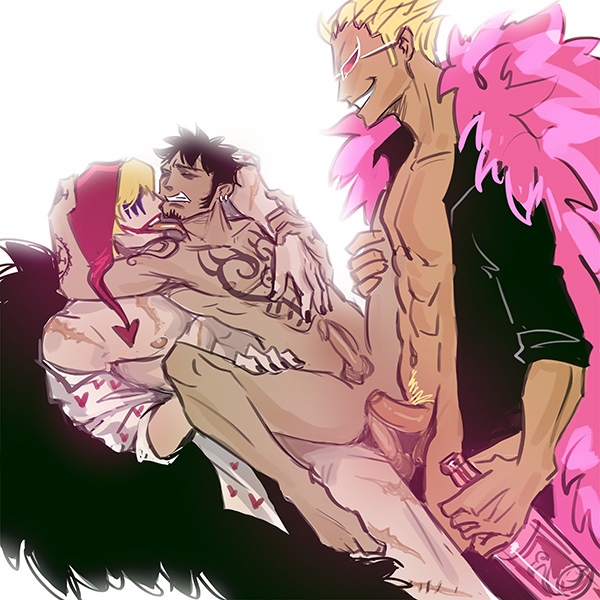 3boys abs anal arm_tattoo black_hair blonde_hair bottle brothers chest_tattoo closed_eyes donquixote_doflamingo donquixote_rosinante double_penetration earrings erection facial_hair feather_coat gay goatee group_sex hat height_difference holding holding_bottle jewelry male_only male_pubic_hair maxkennedy mmm_threesome multiple_boys muscular muscular_male nipples nude one_piece penis pubic_hair reverse_cowgirl_position sex sex_from_behind shirt short_hair shoulder_tattoo siblings size_difference smirk straddling sunglasses tattoo testicles threesome trafalgar_law uncensored wince yaoi