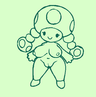 1girls breasts curvy female female_only humanoid mario_(series) mushroom mushroom_humanoid naked naked_with_shoes_on nintendo nipples no_nose nude pussy screwroot short shortstack simple_drawing sketch solo thick thick_hips thick_thighs thighs toadette twintails wide_hips