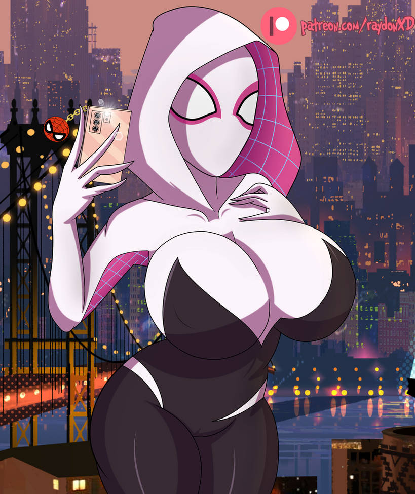 1girls alternate_breast_size big_breasts breasts female female_only gwen_stacy marvel mask masked masked_female posing raydonxd selfie solo spider-gwen spider-man_(series)