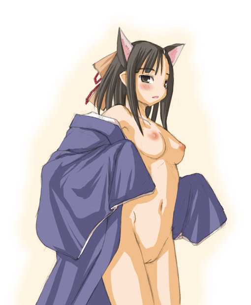 1girls animal_ear blush breasts clothing female kasuga_yukihito mahou_sensei_negima mahou_sensei_negima! nipples nude open_clothes open_shirt pussy sakurazaki_setsuna small_breasts solo uncensored undressing