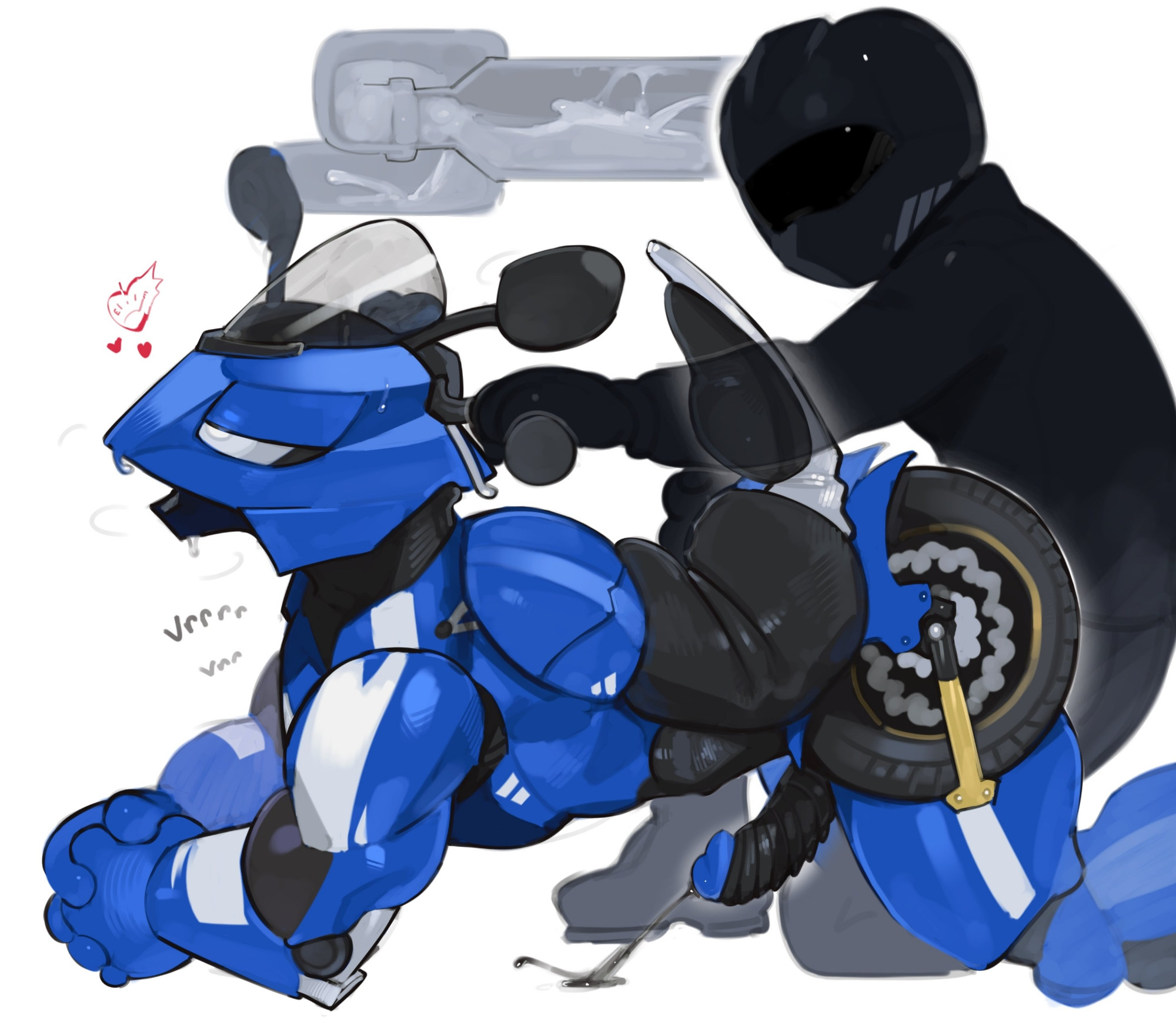 2boys, anthrofied, anthropomorphic, anthropomorphic object, anthropomorphization, bike helmet, gay, gay male, humanized, kogito, male, male only, male/male, mechanical, motorcycle, yaoi