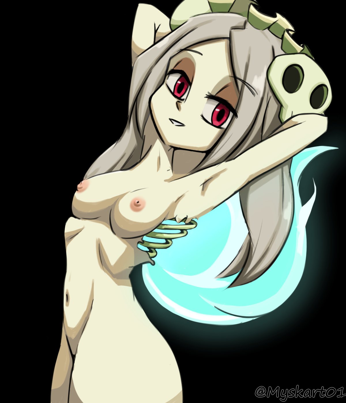 1girls, bloody marie, blush, breasts, female, flat chest, myskart, nipples, skullgirls, small breasts