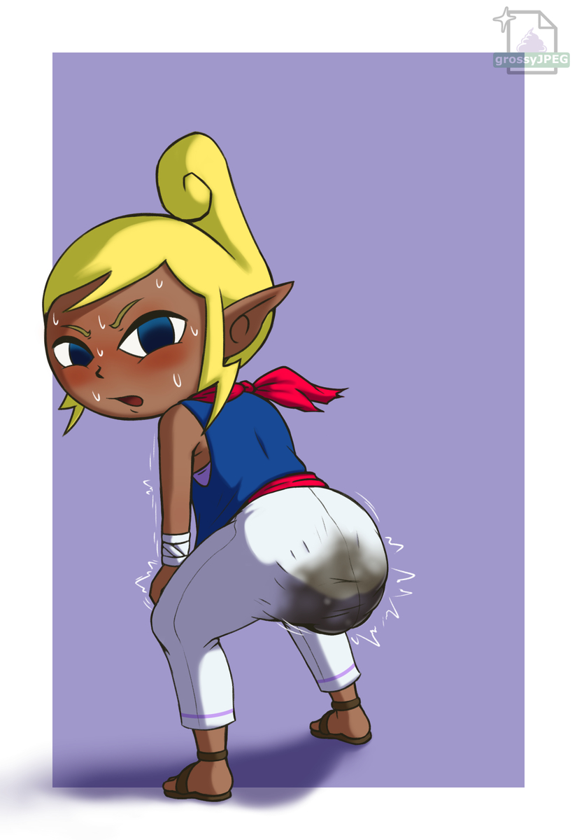 ass ass_focus blonde_hair blue_eyes butt_focus dark_skin fully_clothed nintendo scat shit tetra the_legend_of_zelda the_wind_waker white_pants wind_waker young