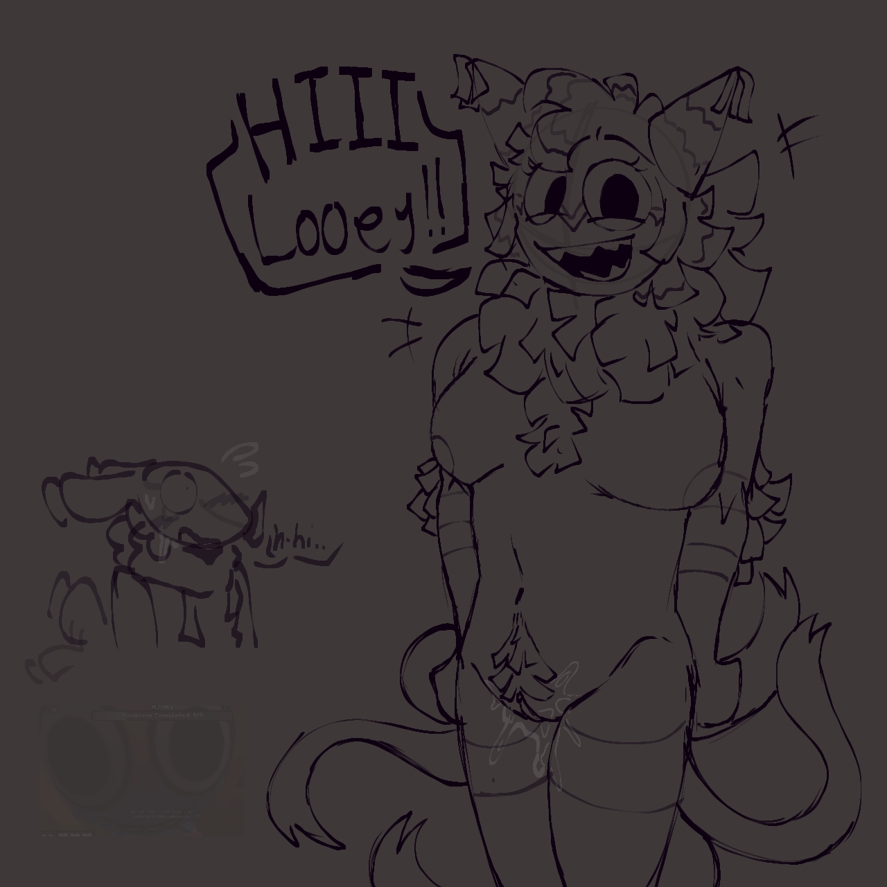 arm markings, dandy's world, face markings, female, krazykay, looey (dandy's world), pussy, tail, wet pussy, yatta (dandy's world)