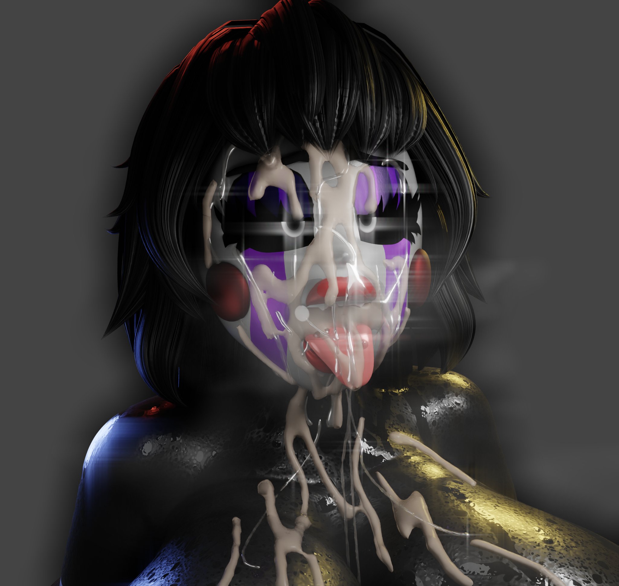 3d, ahe gao, black body, black hair, breasts, coolbeanoishere, cum, cum on face, female, five nights at freddy's, five nights at freddy's 2, fnaf, hips, huge breasts, large breasts, marionette (fnaf), puppet (fnaf), puppet (thepuppetlover), red lips, red lipstick, solo, stripes, tagme, white face