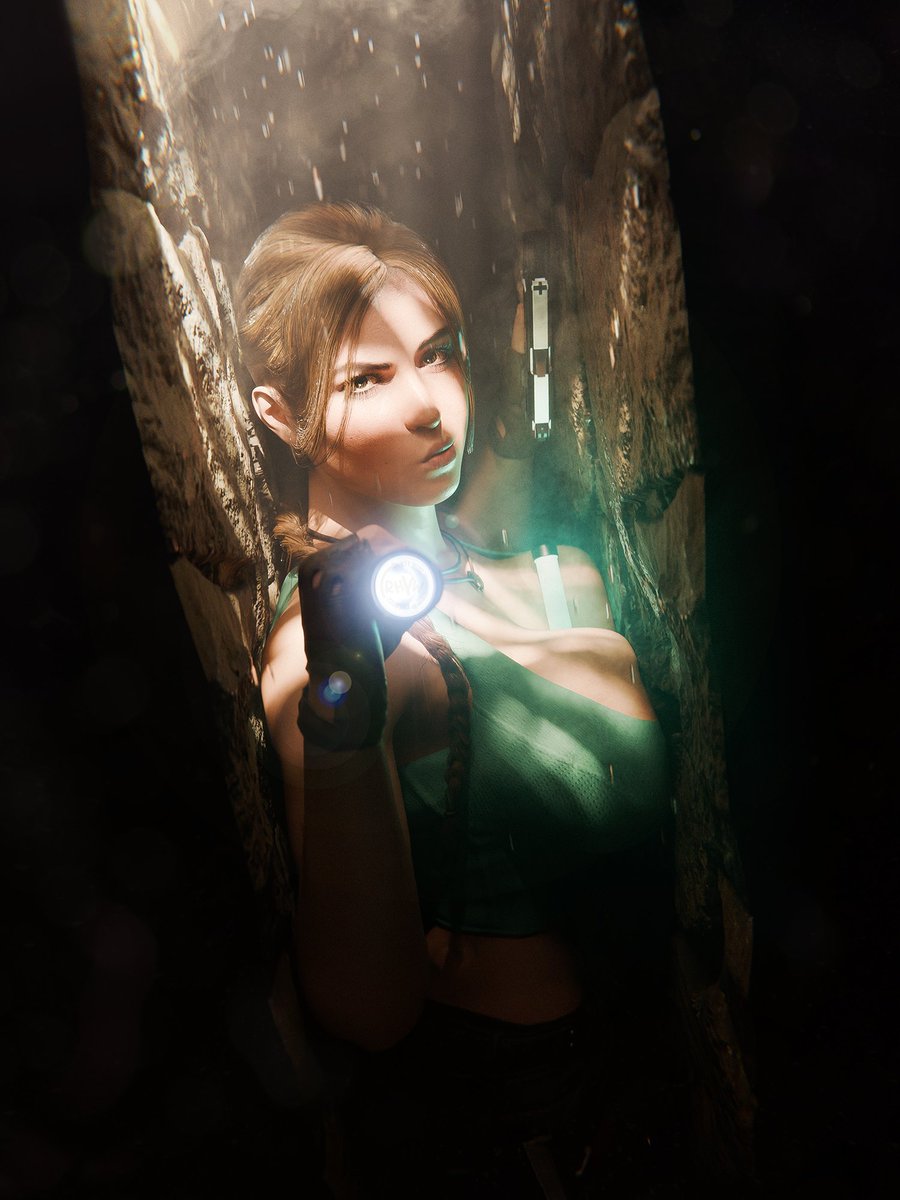 1girl, 1girls, 3d, big breasts, black gloves, braid, breasts, brown hair, busty, call of duty, cleavage, crop top, female, female focus, female only, fingerless gloves, gloves, gun, lara croft, lara croft (cod), large breasts, lips, midriff, rhywlad, solo, stuck, tagme, tank top, tomb raider, weapon