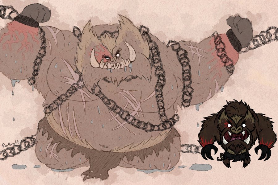 1boy bara_tiddies bara_tits big_belly big_breasts bondage chained chained_up chains dont_starve dont_starve_together fangs fat hairy hairy_body hairy_male imprisoned male male_focus male_only musclegut muscles nightmare_werepig pig radbrott scars scars_all_over solo solo_focus solo_male sweat sweaty_body sweaty_male werepig werewolf