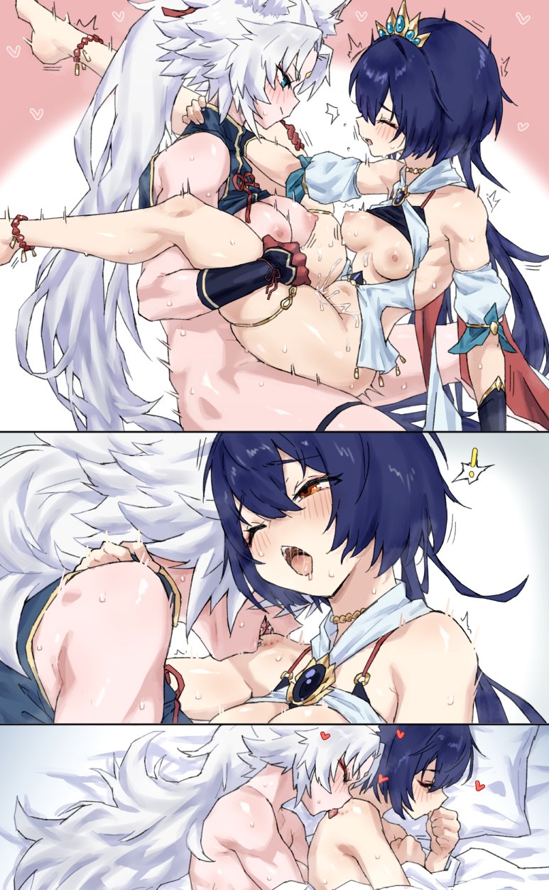 1futa 1girl1futa 1girls after_sex animal_ears bite bite_marks biting blush clothed clothes clothing cuddling fangs feixiao_(honkai:_star_rail) female female_only fox fox_ears futanari honkai:_star_rail honkai_(series) hoyoverse implied_futanari implied_penetration larger_female long_hair m_k mk_fanbox02 muscular muscular_female open_clothes open_shirt shorter_female sleeping small_breasts smaller_female taller_female yunli_(honkai:_star_rail) yuri