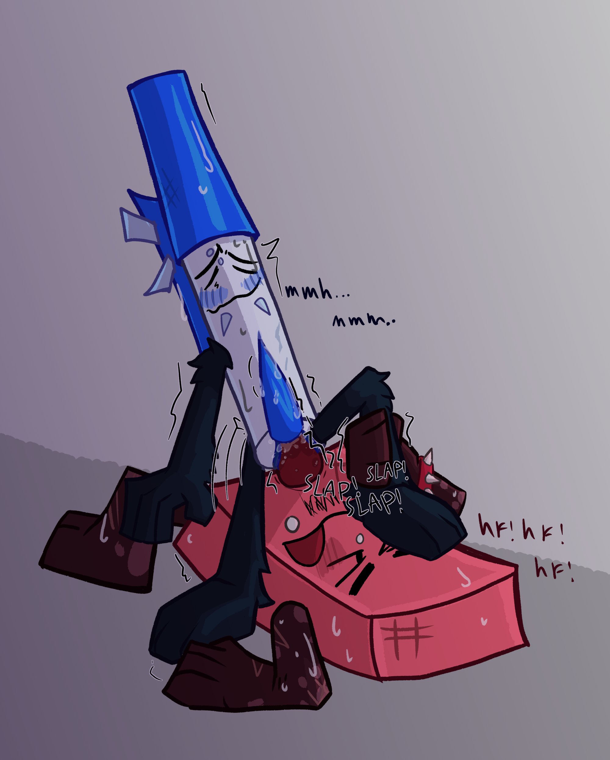 2boys, anal, battle for dream island, bfdi, black text, blush, eraser (bfdi), erection, gay, male only, male/male, moaning, object shows, objective, onomatopoeia, pathetic male, pen (bfdi), piercing, piercings, sweat, whimper, xxfr4ctur3dxx, yaoi