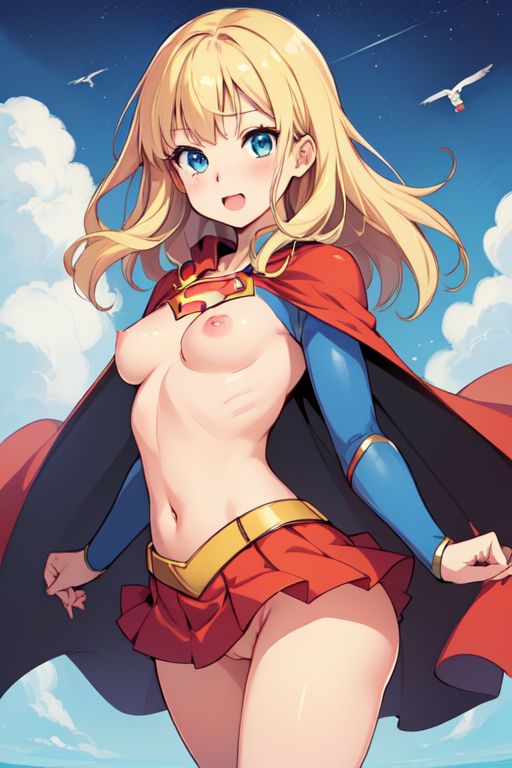 1girls ai_generated blonde_hair blue_eyes cape dc female female_only flying pussy skirt skirt_lift small_breasts supergirl