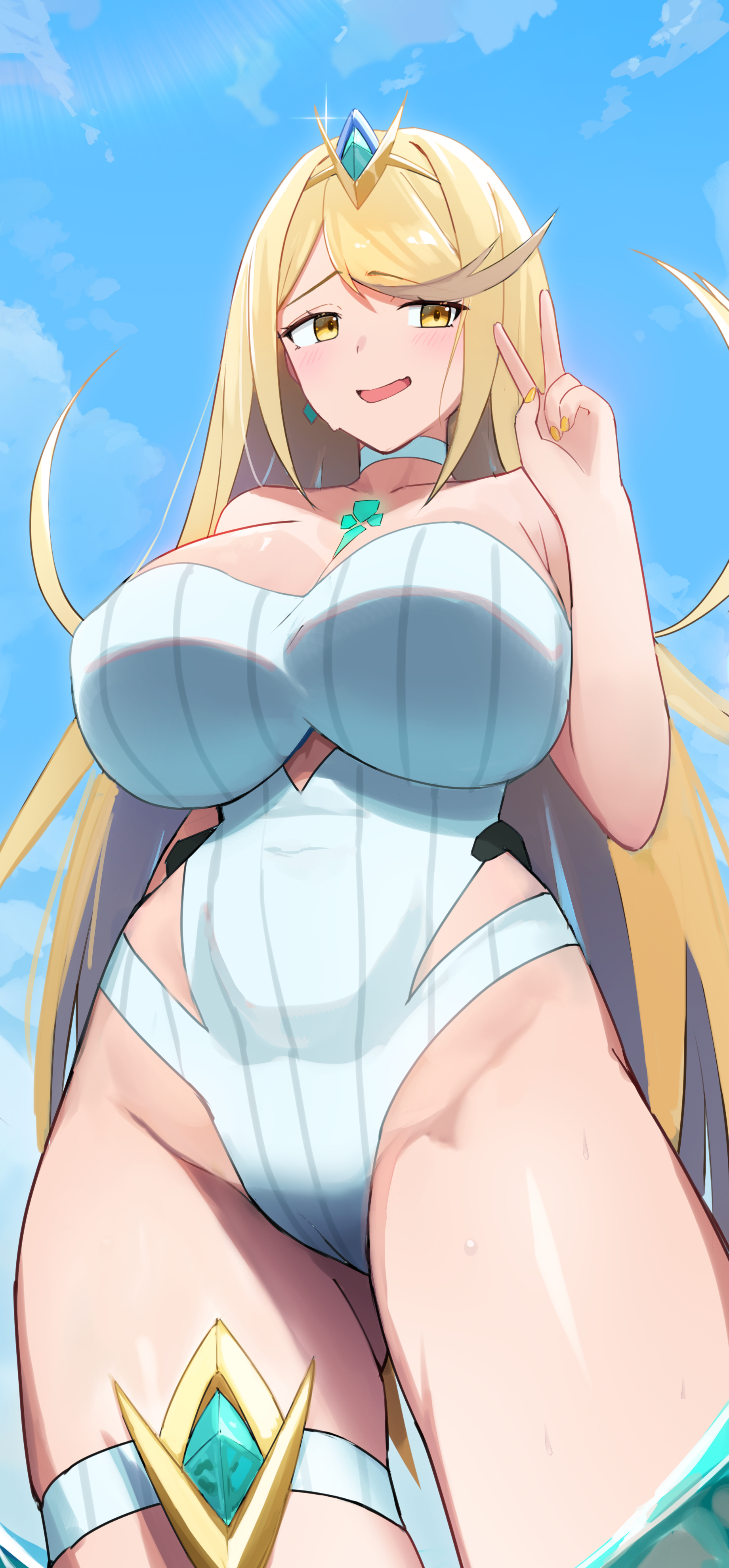 1girls, big breasts, blush, breasts, cleavage, clothed, clothing, core crystal, female, female only, mythra, nintendo, oruru577196, oruru63100814, solo, xenoblade (series), xenoblade chronicles 2
