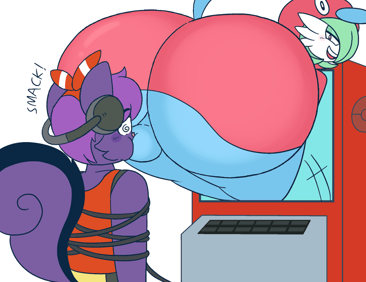 2boys, 2d, 2d (artwork), 2d artwork, ass, ass worship, balls, ballsack, big ass, big butt, brainwashed, butt worship, cosplay, drawful-s, femboy, gardevoir, gay, hypnosis, male, male gardevoir, nick (poisonprimarina), pc, pokemon, pokemon (species), pokemon costume, pokemon dppt, pokemon rse, porygon2, porygon2 (cosplay), purple fur, purple hair, sack, skunk, white background