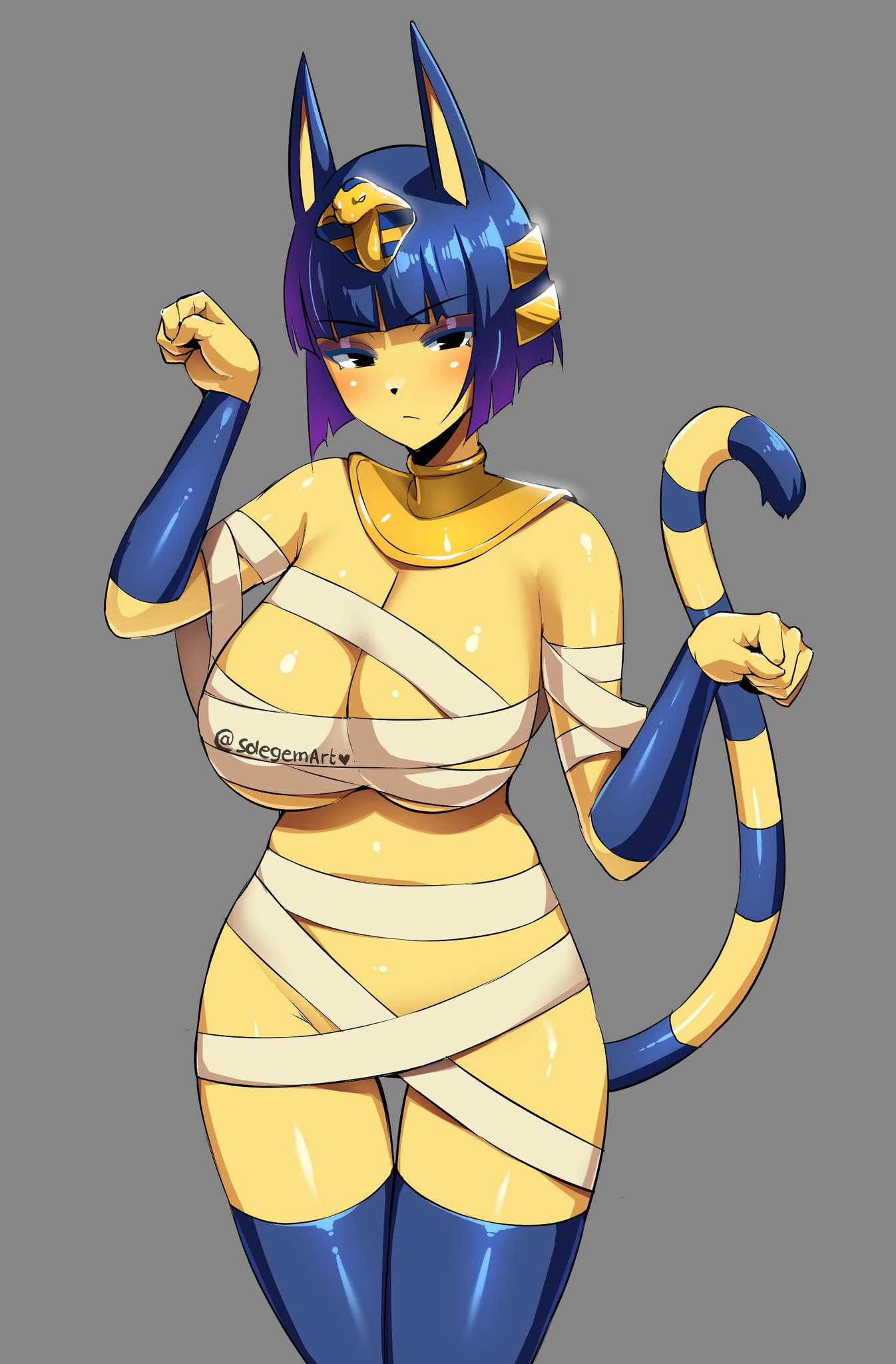 1girls alternate_body_type alternate_breast_size animal_crossing ankha cat_ears cat_tail catgirl female nintendo sole_gem solegemart solo tagme twitter_username