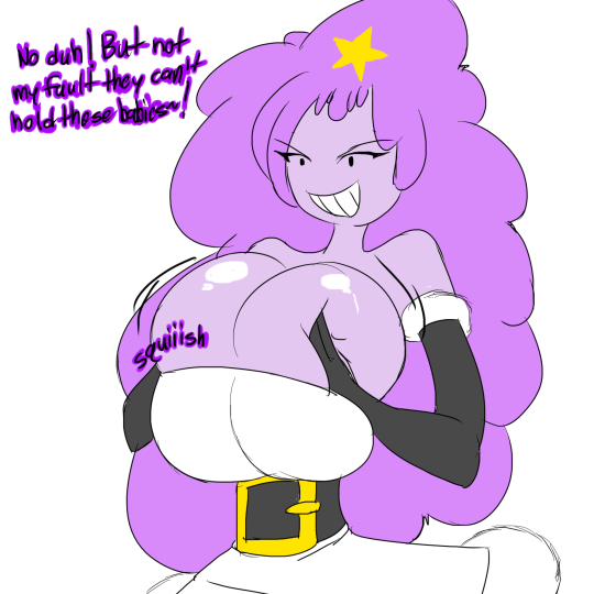 1girls adventure_time artist_request big_breasts breasts cartoon_network denizen1414 huge_breasts humanized lumpy_space_princess mob_face pressing_breasts_together purple_hair tagme