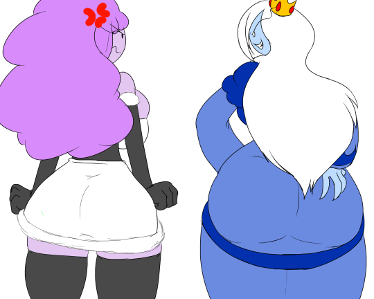 2girls adventure_time anger_vein angry ass ass_comparison ass_envy butt_size_difference cartoon_network denizen1414 duo ice_queen_(adventure_time) lumpy_space_princess mob_face tagme thick_ass white_background