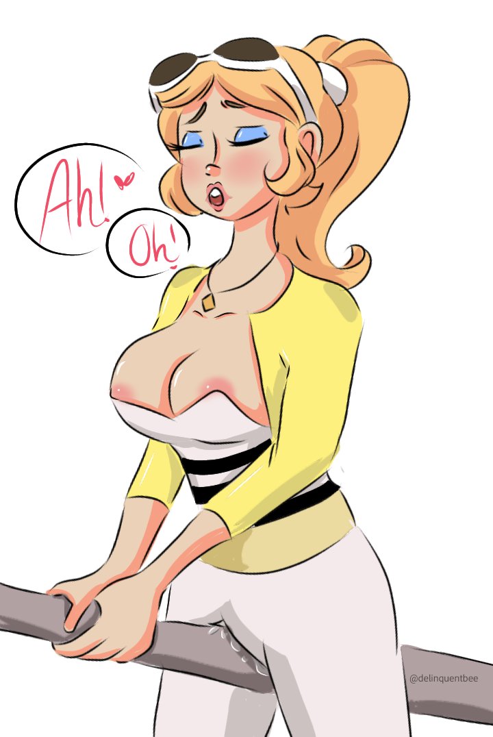 big breasts, blonde hair, blush, breasts, chloe bourgeois, eyeshadow, eyewear on head, female, female only, grinding, makeup, masturbation, miraculous ladybug, ponytail, solo, sunglasses, sunglasses on head