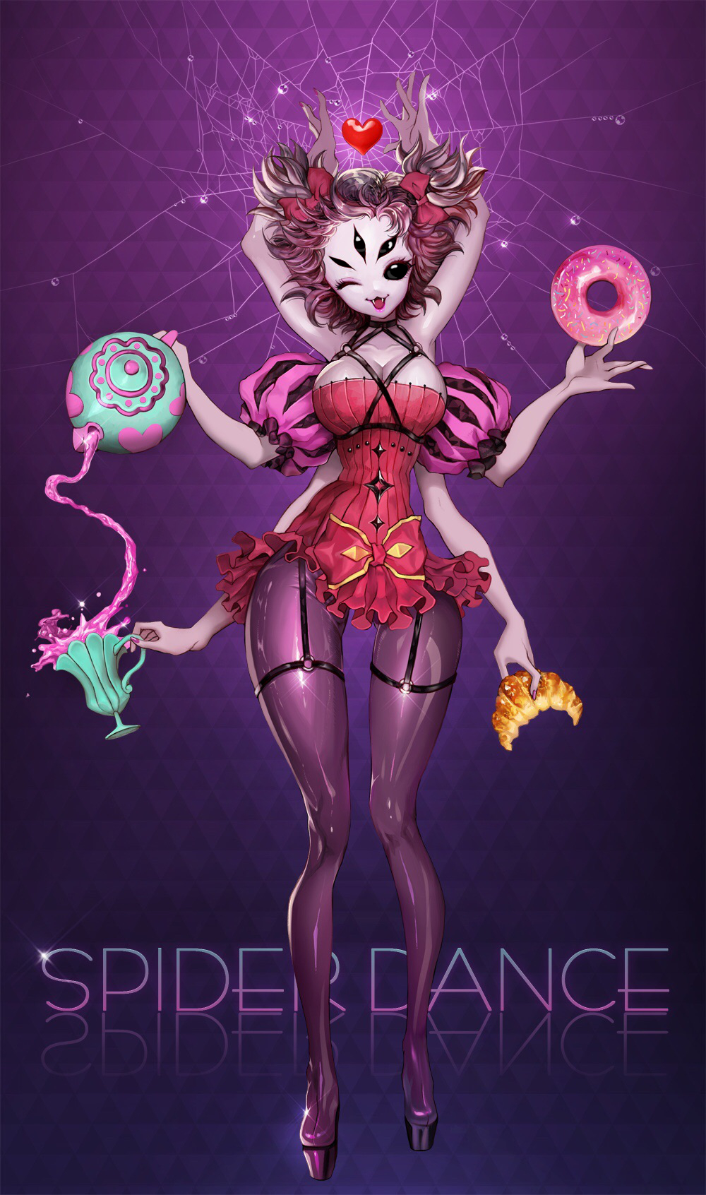 female, muffet, purple skin, tagme, thigh gap, undertale
