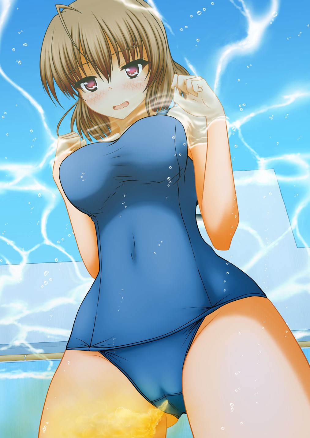 blush large_breasts one-piece_swimsuit peeing peeing_in_swimsuit peeing_self peeing_underwater pullpull15 swimsuit tagme urinating_female water watersports wetting wetting_self