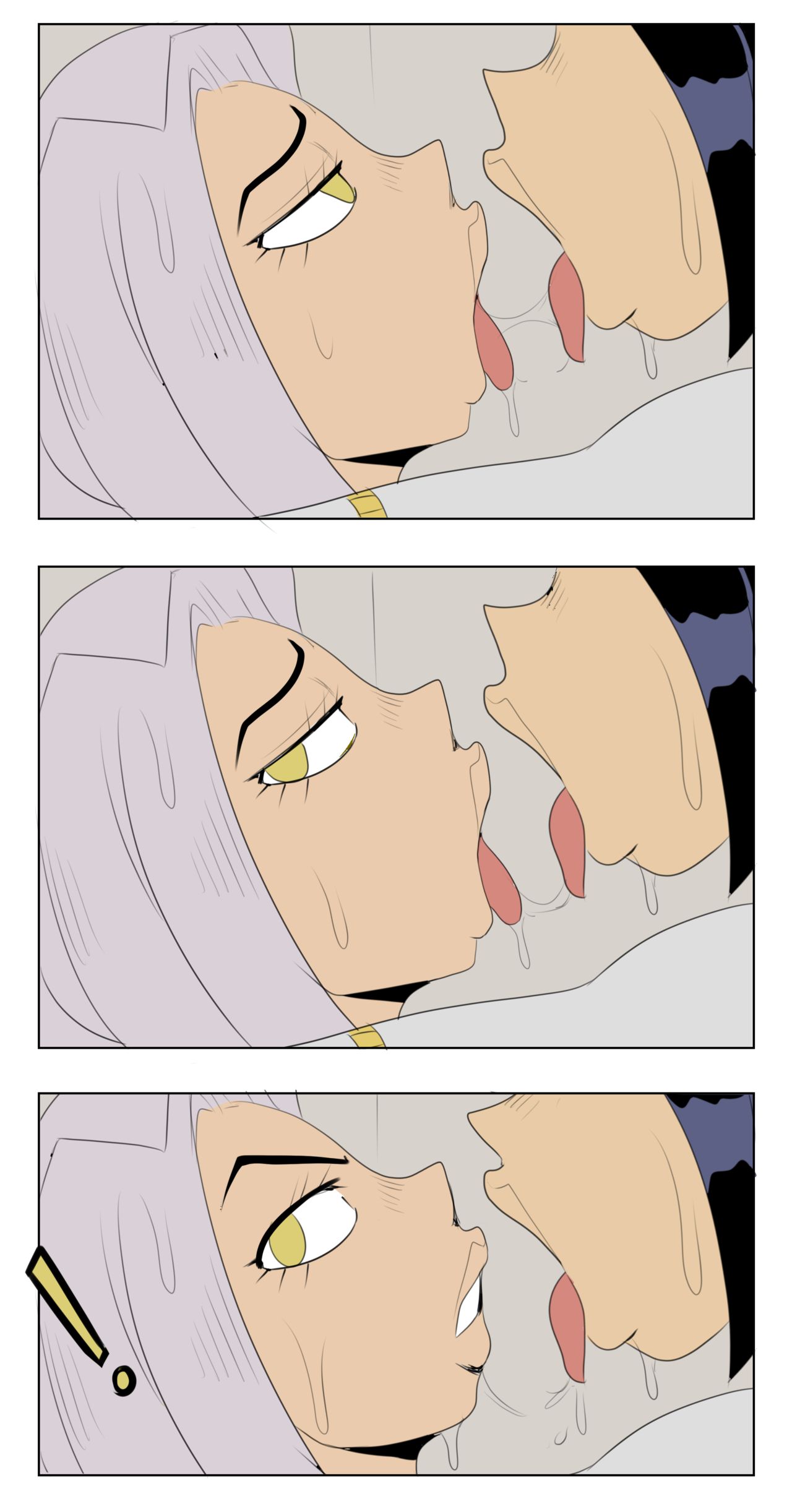 2boys, after anal, after fellatio, after oral, after orgasm, after sex, black hair, bruno buccellati, clothed, clothing, comic, detnox, femboy, french kiss, french kissing, gay, girly, hand on shoulder, hugging, jojo's bizarre adventure, kissing, leone abbacchio, long hair, looking pleasured, male, male only, medium hair, naughty face, partially clothed, pleasure face, purple hair, saliva, sweat, tagme, vento aureo, white hair, yaoi, yellow eyes