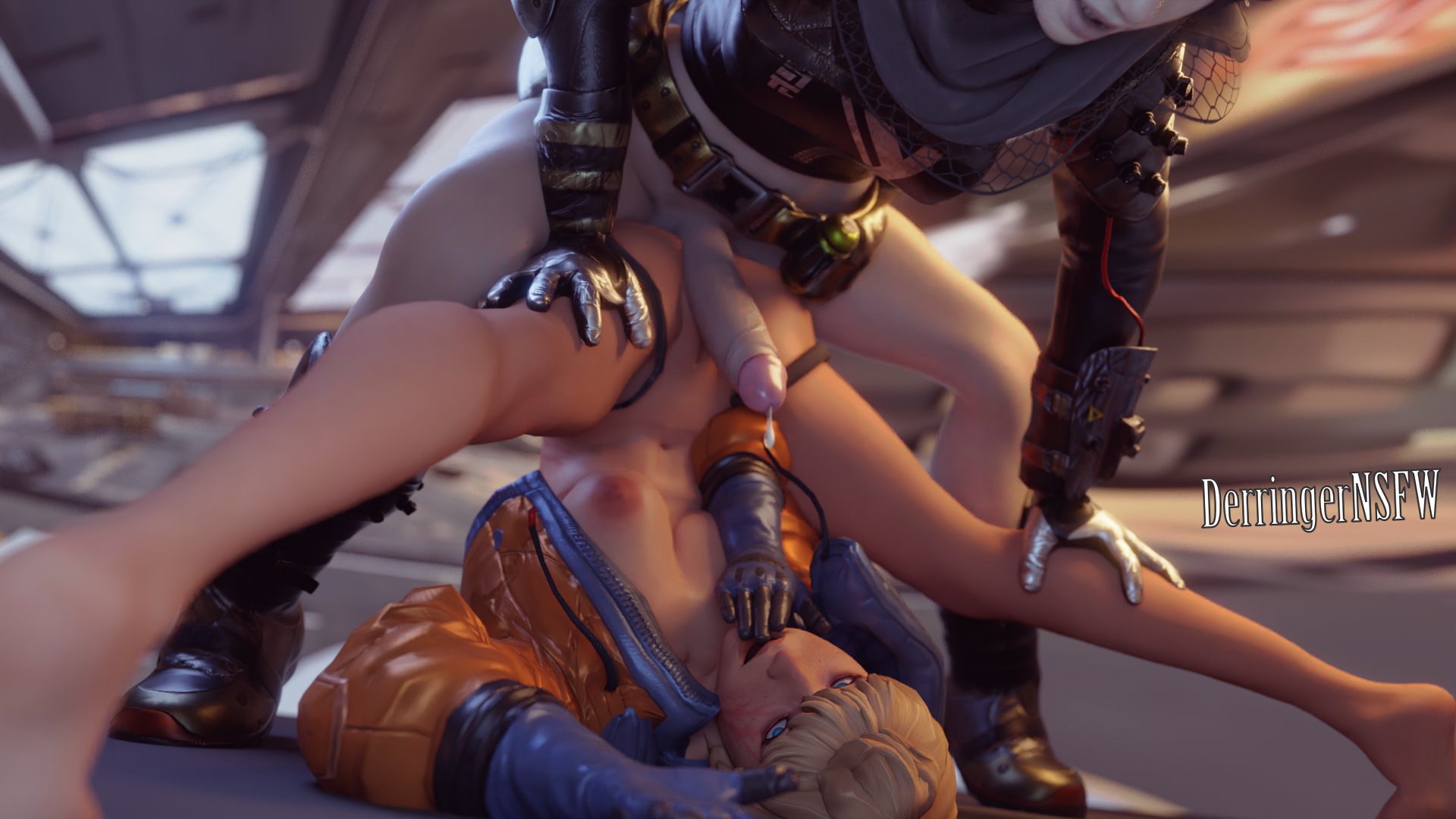 1futa, 1girls, 3d, apex legends, areolae, big penis, blender, breasts, cum, derringersfm, dickgirl, erection, female, futa on female, futanari, imminent sex, intersex, large penis, lichtenberg figure, nipples, penis, precum, scar, wattson (apex legends), wraith (apex legends)