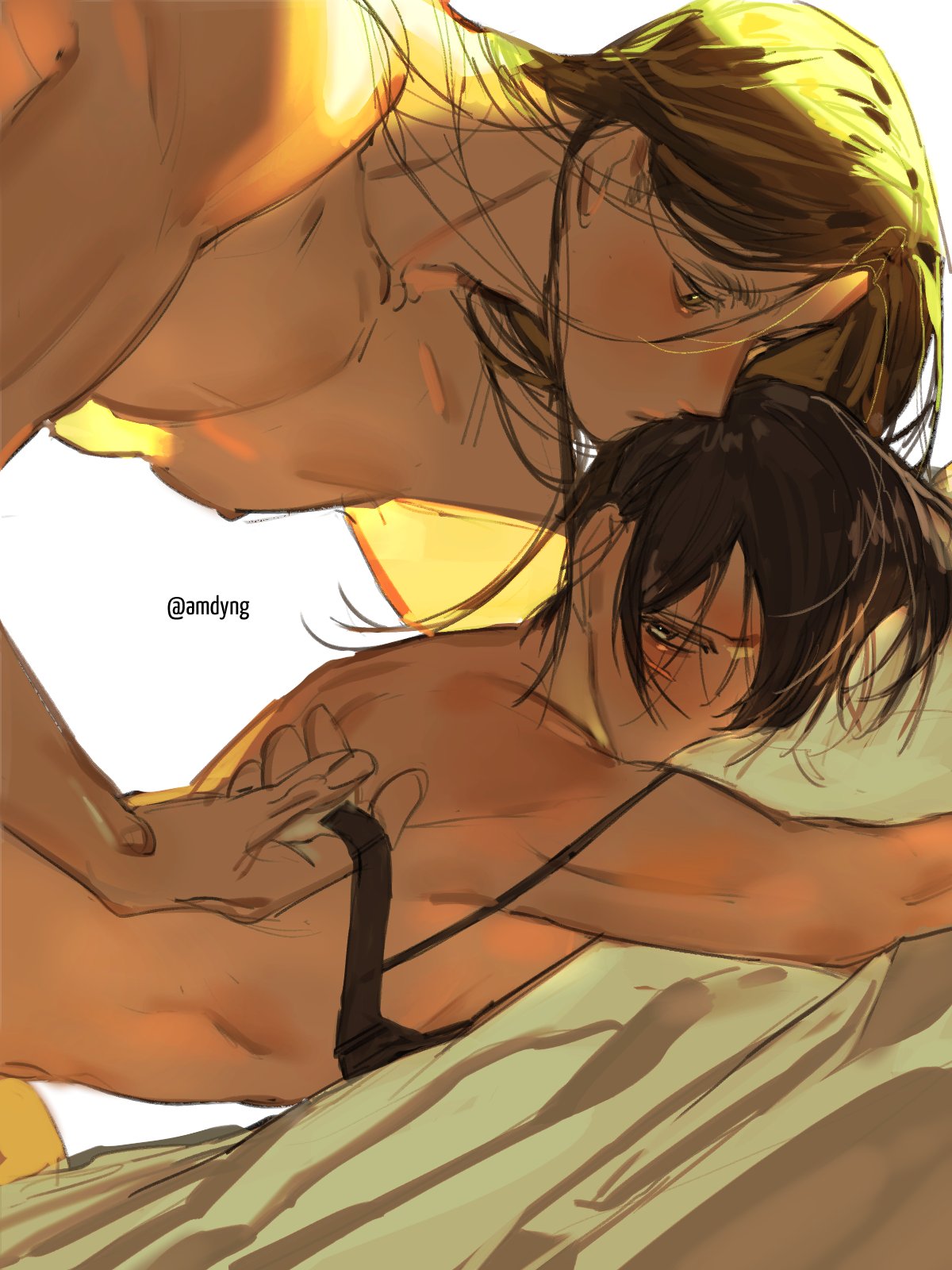 1boy, amdyng, attack on titan, black hair, eren jaeger, female, male, mikasa ackerman, shingeki no kyojin, straight