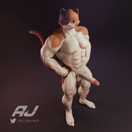1boy, 3d, aj racer95, anthro, epic games, fortnite, gay, looking up, male, male only, meowscles (fortnite), penis, penis out, tagme, tail