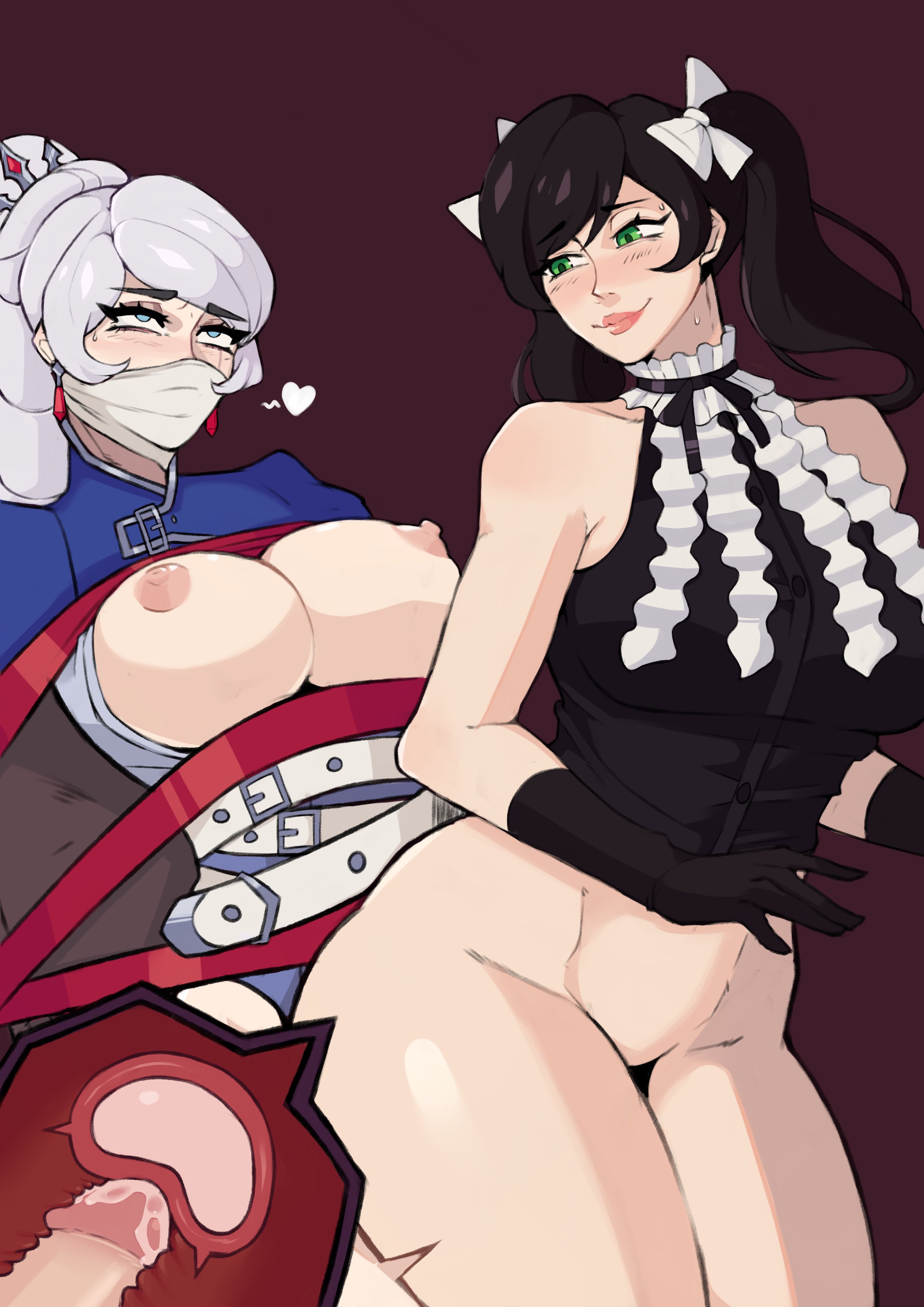 1futa, 1girls, areolae, bare shoulders, black hair, blush, bondage, breasts, breasts out, broad shoulders, clothed sex, clothing, cum, cum in pussy, cum in uterus, cum inside, duo, erection, eyes rolling back, face mask, female, femdom, futa on female, futanari, futasub, human, intersex, legs together, long hair, neo (rwby), orgasm, pale skin, penetration, penis, penis in vagina, ponytail, pussy, questionable consent, restrained, rolling eyes, rooster teeth, rwby, sex, sweat, thick thighs, tied up, twintails, uterus, vaginal penetration, weiss schnee, white hair, x-ray, zpark