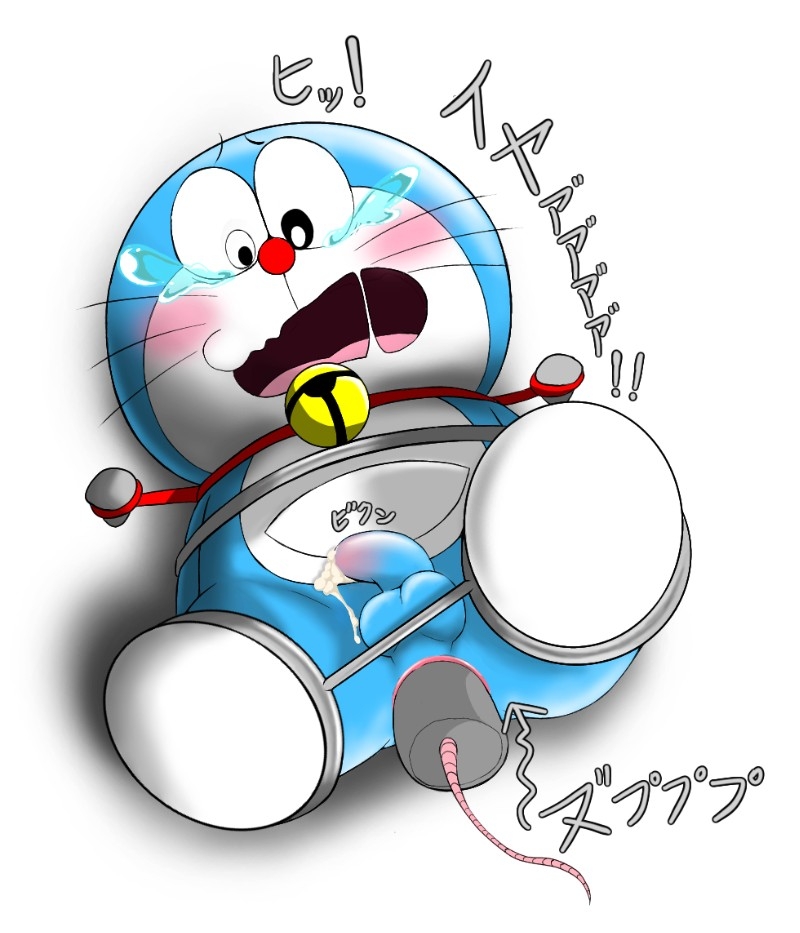 adorable anal anal_penetration anal_sex anthro anus balls blue_body blue_skin blush blushing cat collar crying cum cumshot cute cute_face doraemon doraemon_(character) feet feline jingle_bell machine male male_only open_mouth penis red_collar red_nose robot scared solo solo_male suffering tears testicles urumeme whiskers white_feet white_hands