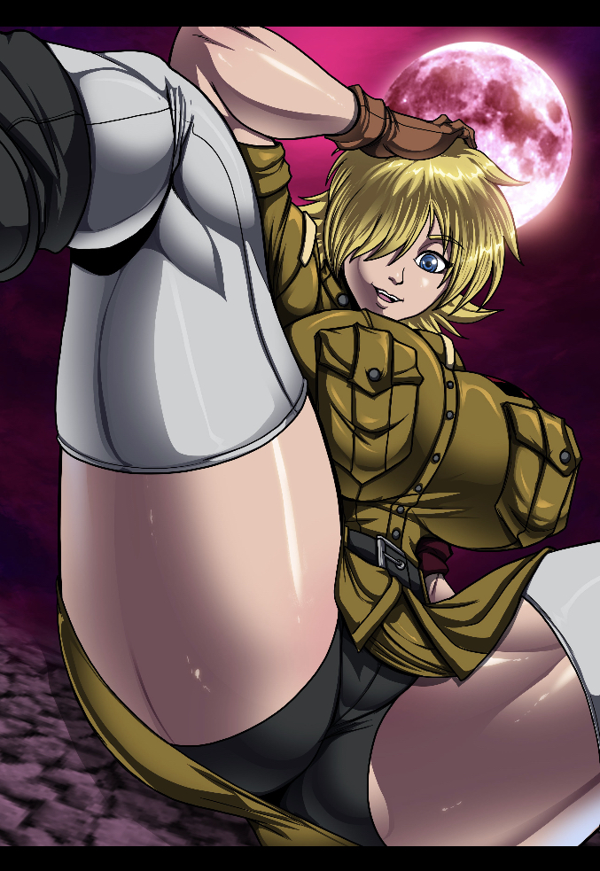 1girls big_breasts black_panties blonde_hair blue_eyes brown_gloves gloves hellsing hellsing_ultimate miniskirt one_eye_closed open_mouth osmar-shotgun pencil_skirt seras_victoria sitting sitting_on_floor skirt spread_legs stockings thick_thighs tight_skirt upskirt vampire white_stockings