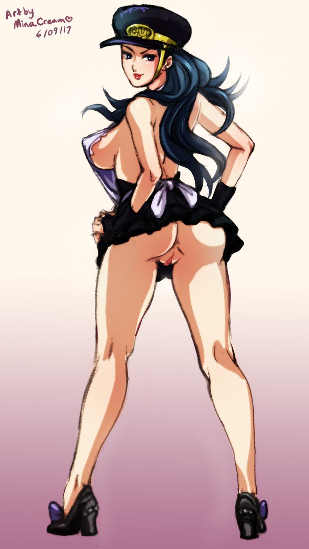 1girls ass black_hair blue_eyes breasts female grabbing_waist hay heels holding_waist human jojo's_bizarre_adventure jojolion kei_nijimura light-skinned_female light_skin long_hair looking_at_viewer looking_back maid minacream partially_clothed pussy red_lipstick shounen_jump tagme