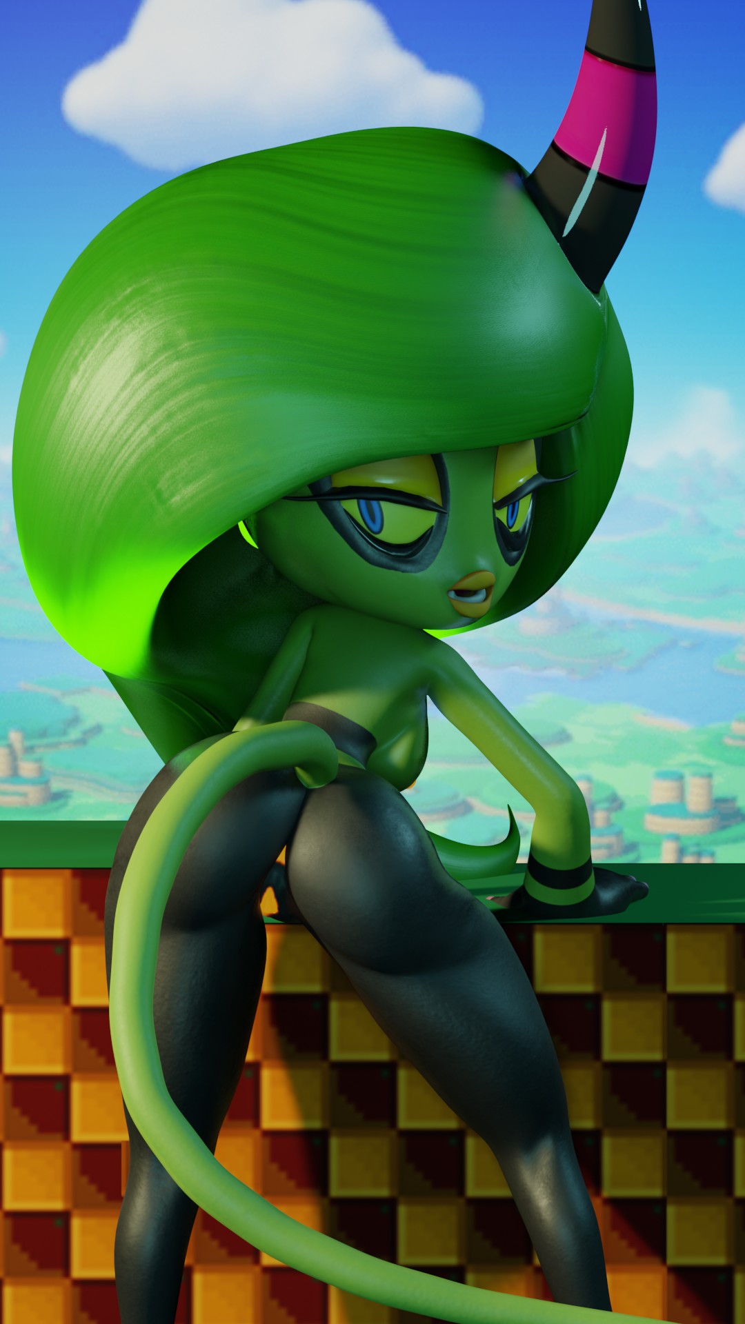 3d 3d_model ass bending_over big_ass blender deadly_six green_hair green_skin kabalmystic looking_at_viewer sega sonic_(series) sonic_lost_world sonic_the_hedgehog_(series) zeena zeena_(kabalmystic) zeti zeti_(species)