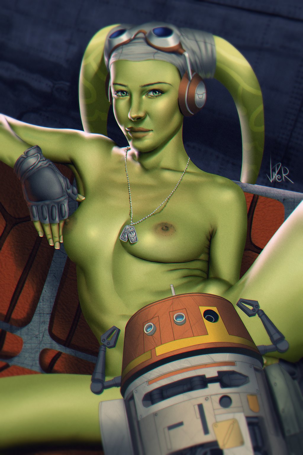 1girls breasts censored censored_pussy chopper_(star_wars) convenient_censoring female_focus green_eyes hera_syndulla highres looking_at_viewer medium_breasts nipples nude realistic spread_legs star_wars star_wars_rebels twi'lek viiperart