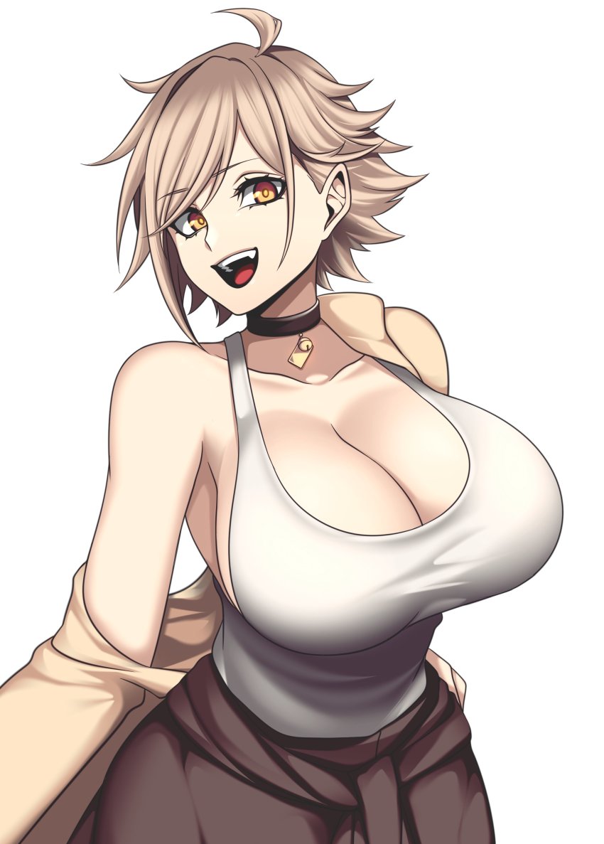 1girls big_breasts blonde_hair camui_kamui_(hz_666v) cleavage clothed clothing female female_only huge_breasts large_breasts light-skinned_female light_skin original solo tank_top yellow_eyes