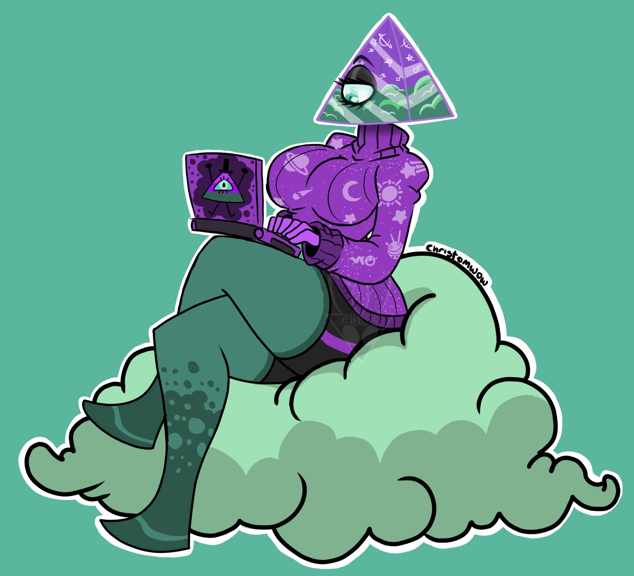 big breasts, breasts, christomwow, clothing, female, iilluminaughtii, pyramid, pyramid head (shape), shape head, shorts, sweater, tagme