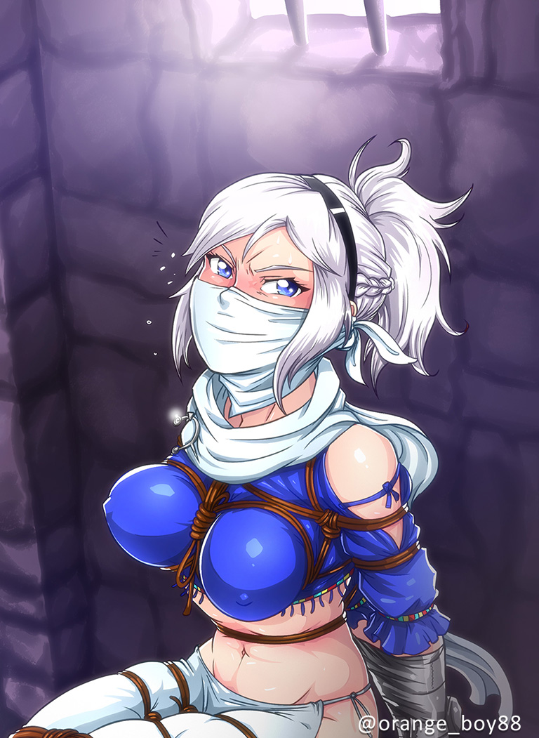 adelle_(bravely_default_2) big_breasts bondage bravely_default bravely_default_2 gag white_hair