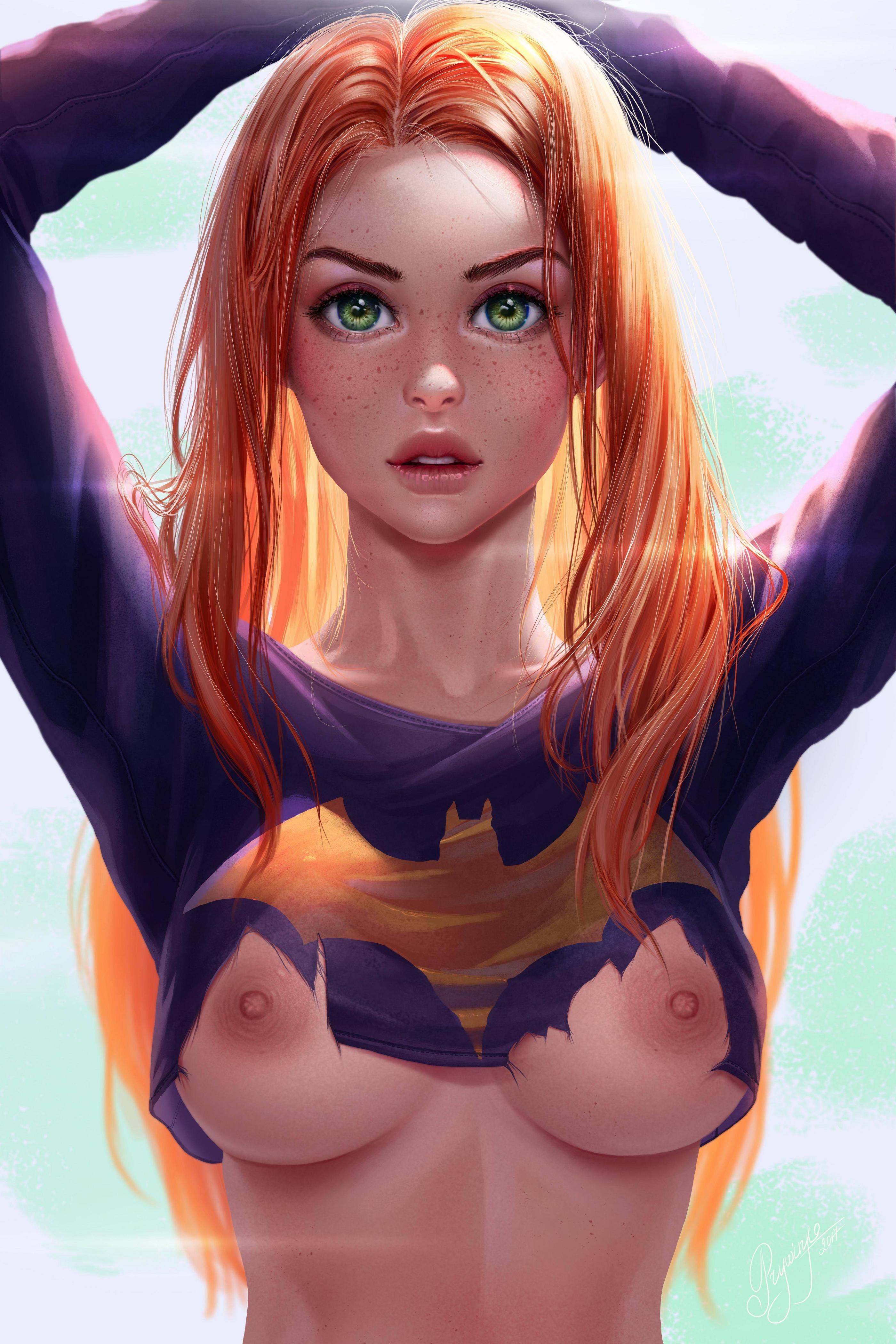 1girls, abs, barbara gordon, batgirl, batman (series), breasts, dc, dc comics, female, female focus, female only, fit, fit female, muscular, muscular female, nipple peek, nipples, prywinko, red hair, solo, torn clothes, torn clothing