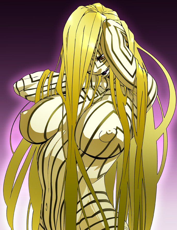 asherah_(megami_tensei) atlus blonde_hair breasts brown_eyes hei_jin long_hair megami_tensei nude shin_megami_tensei:_strange_journey strange_journey very_long_hair yellow_skin