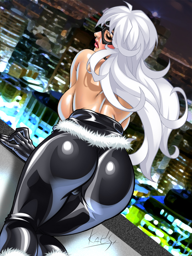 anus ass black_cat_(marvel) felicia_hardy female female_only human kat's marvel marvel_comics solo spider-man_(series) straight_hair topless