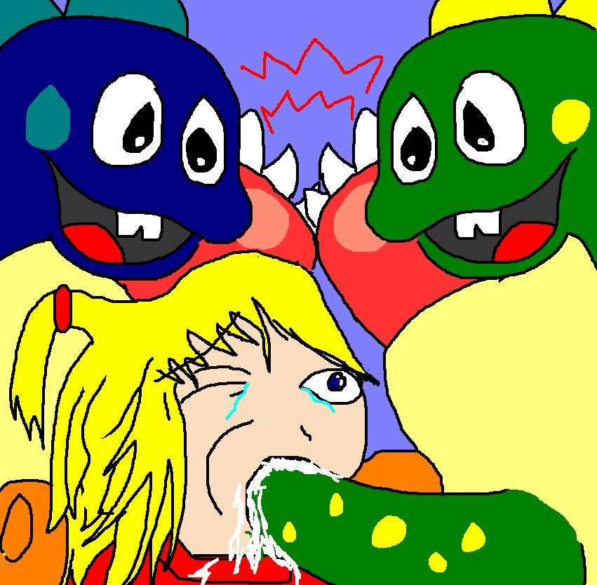 bestiality bob bub bubble_bobble crossover female human interspecies male metroid nintendo samus_aran sketch straight taito